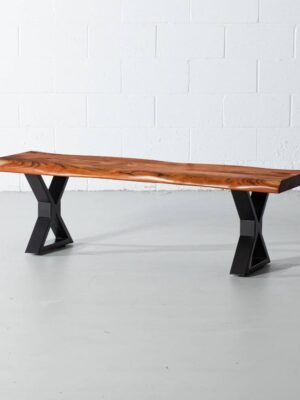 Acacia Live Edge Wood Bench with Black X-shaped Legs/Natural Color