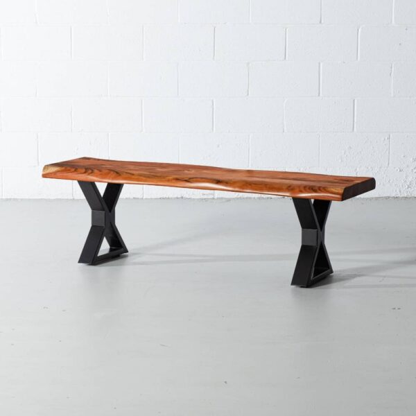Acacia Live Edge Wood Bench with Black X-shaped Legs/Natural Color Acacia Live Edge Wood Bench with Black X-shaped Legs/Natural Color