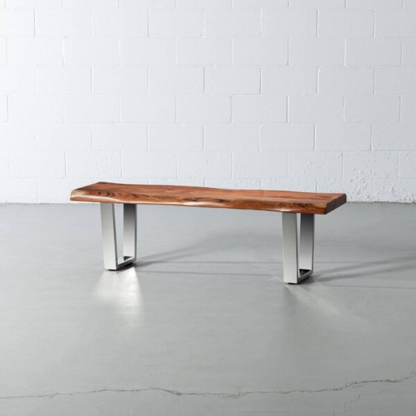 Acacia Live Edge Wood Bench with Chrome U-shaped Legs/Natural Finish