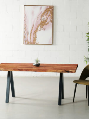 Acacia Solid Wood Live Edge Table with Black Pyramid-Shaped Legs/Natural Color