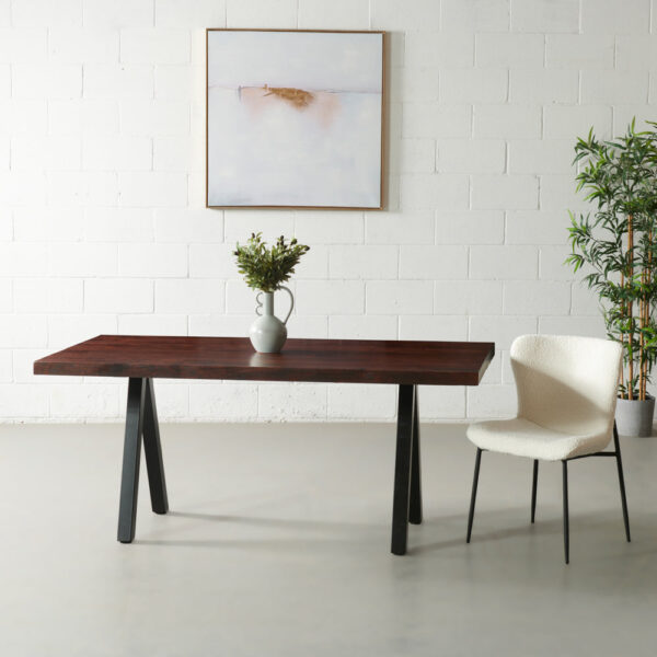 Acacia Solid Wood Straight Cut Table with Black Pyramid-Shaped Legs/Honey Walnut Color Acacia Solid Wood Straight Cut Table with Black Pyramid-Shaped Legs/Honey Walnut Color